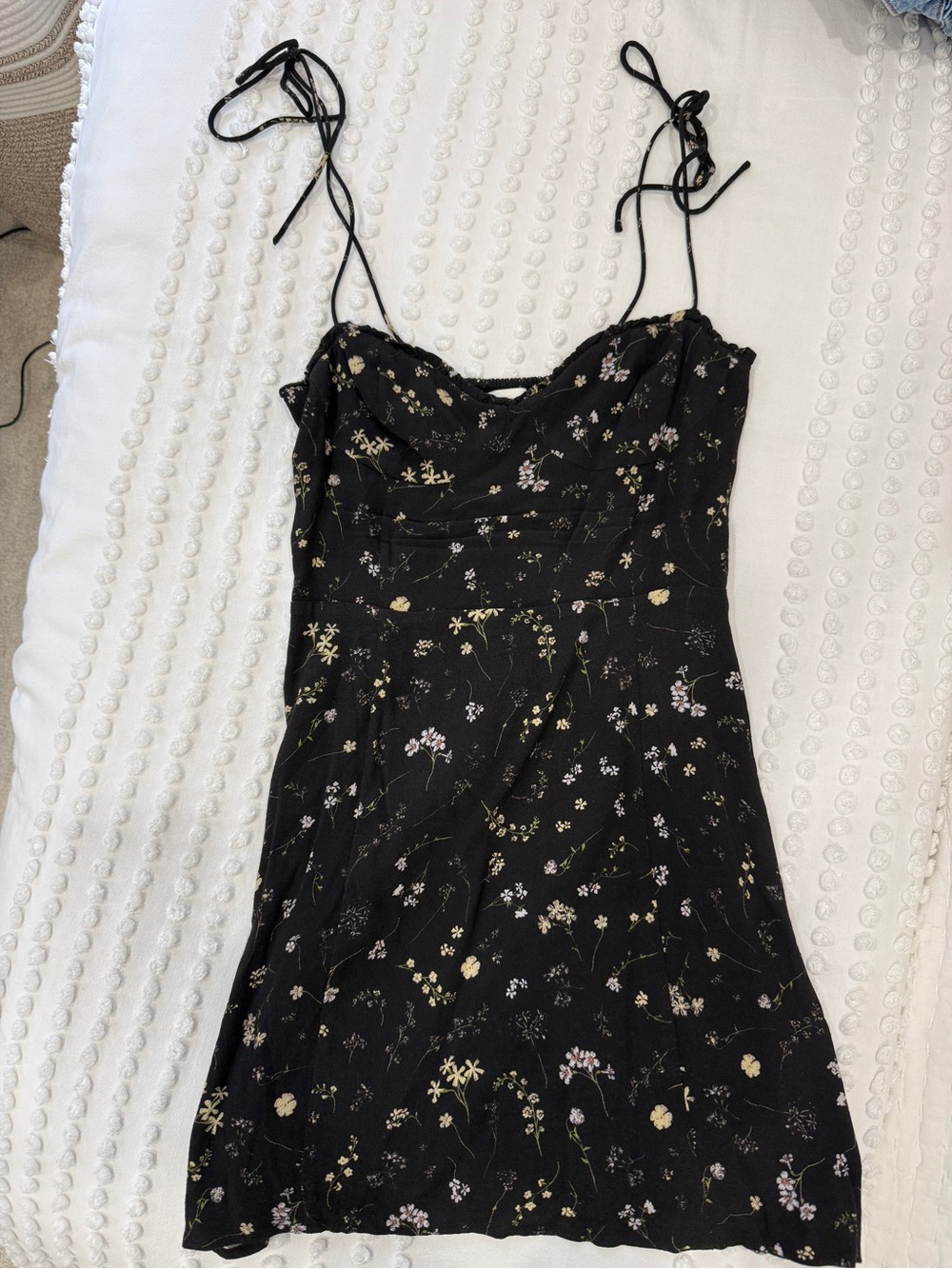 Black Floral Tie-Strap Mini Dress